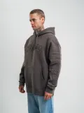 Erkek Nakış İşlemeli Kapşonlu Antrasit Sweatshirt Üç İplik Double Oversize- Füme