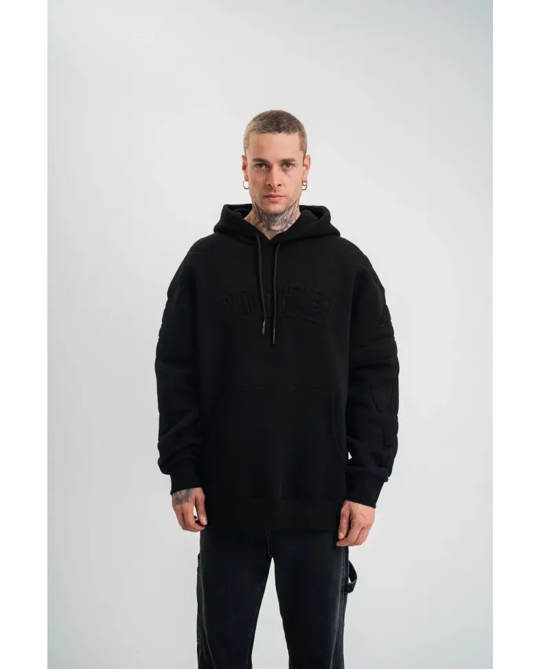 Double Oversize Kapşonlu Nakışlı SweatShirt - Siyah
