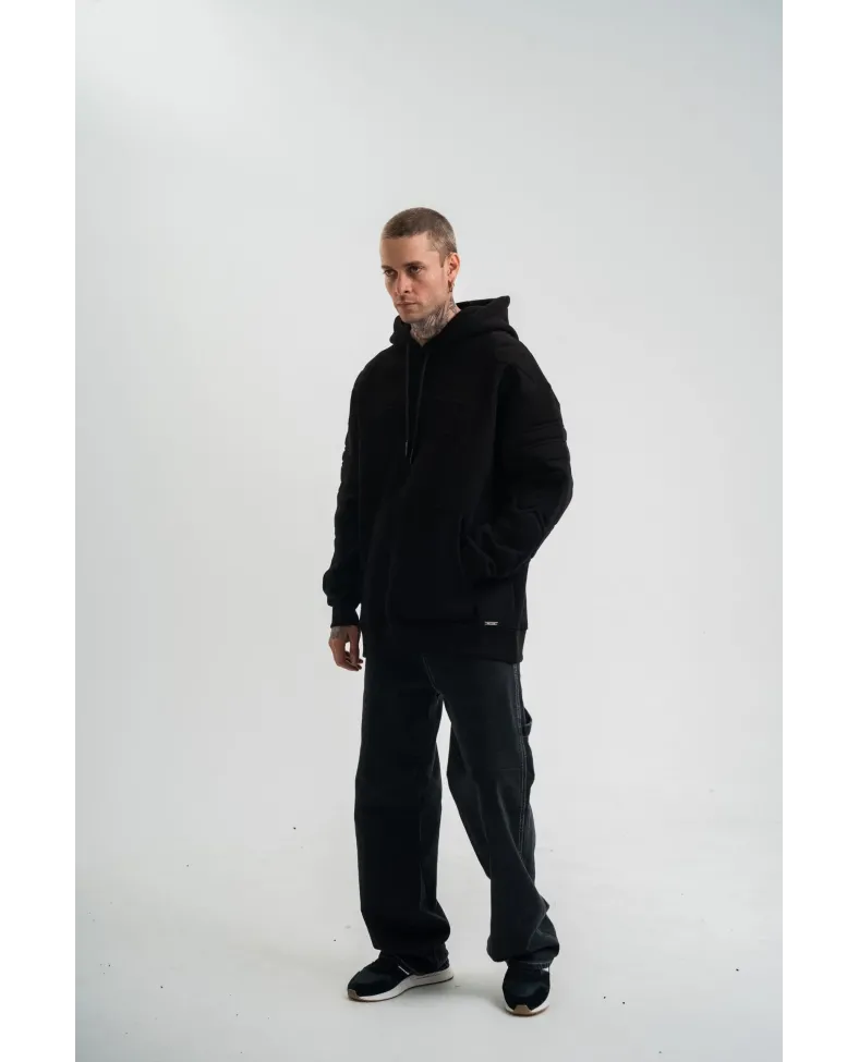 Double Oversize Kapşonlu Nakışlı SweatShirt - Siyah