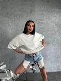 kadın  Düz Biskilet Yaka Oversize T-shirt - Beyaz