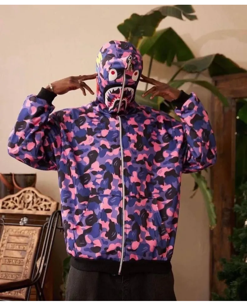 Unisex 2 İplik Bape Kapüşonu Fermuarlı Hırka - Mor Somersan Giyim | Kadın, Erkek ve Çocuk Moda