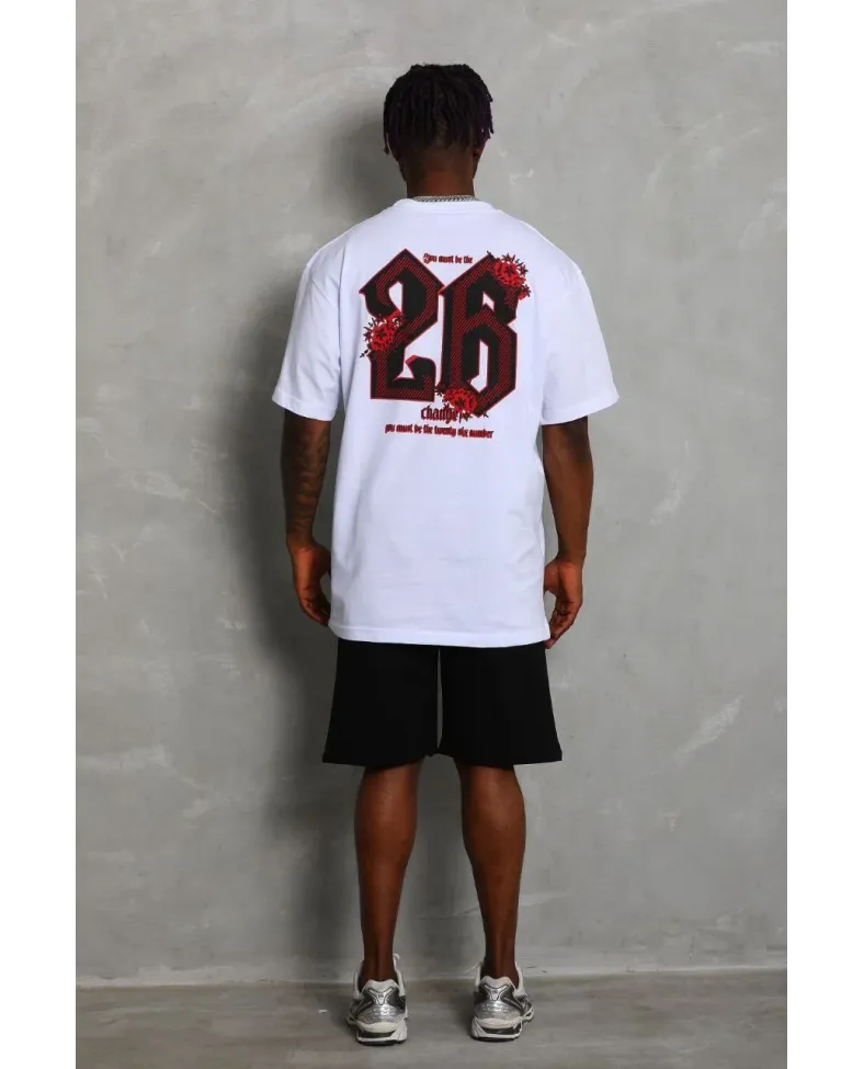 Erkek Oversize Baskılı Bisiklet Yaka T-Shirt - Beyaz