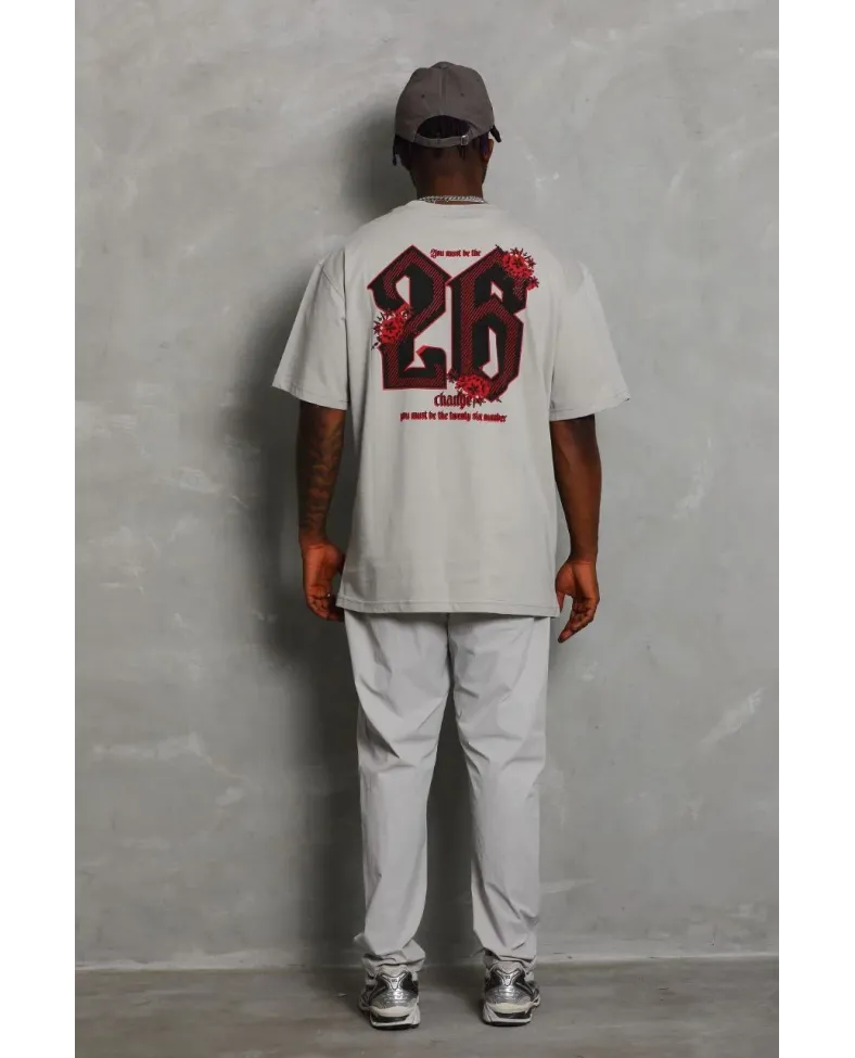 Erkek Kısa Kol Yazlık Tişört Bisiklet Yaka Baskılı Oversize T-Shirt - Gri