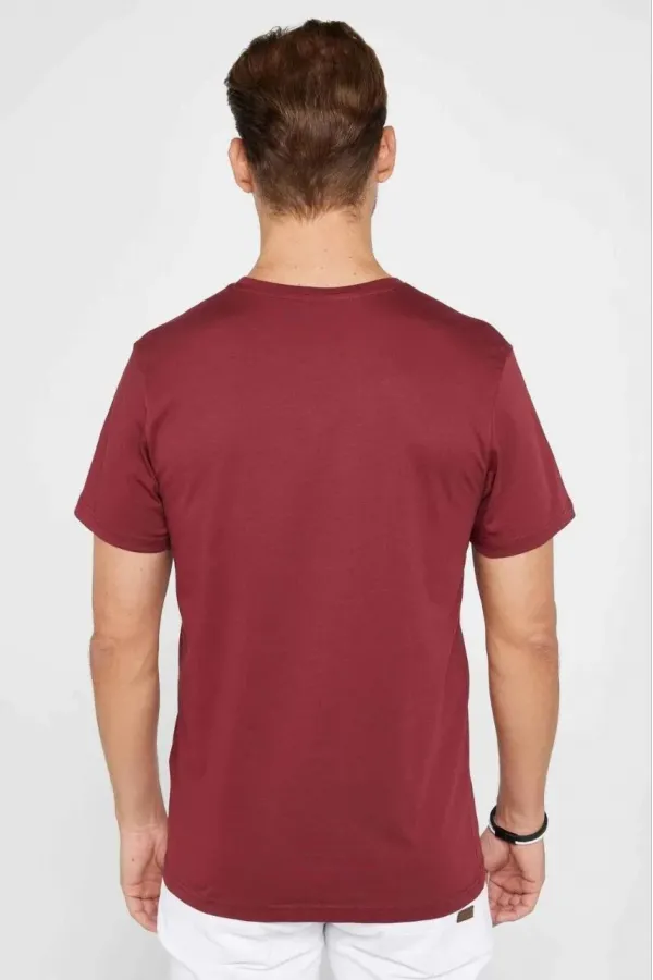 Erkek  Düz A Kalite Pamuklu Penye  T-shirt - Bordo