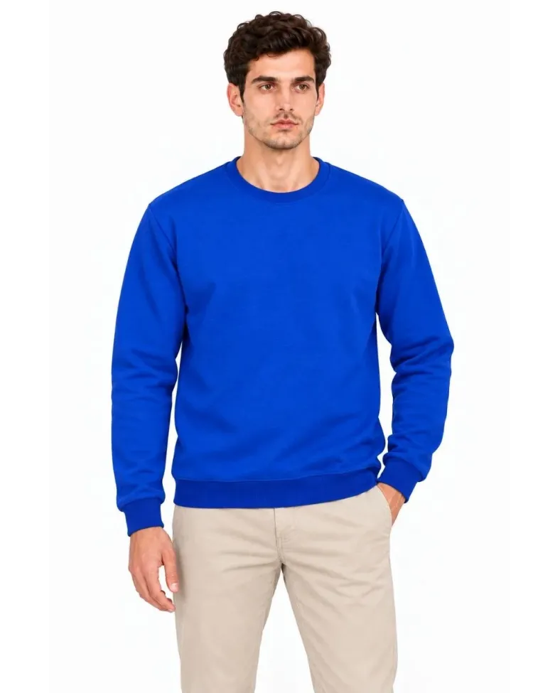 Erkek 2'Li Bisiklet Yaka İçi Şardonlu 2 İplik Düz Uzun Kollu Regular Fit Sweatshirt - Mavi & Kırmızı