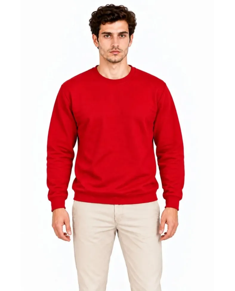 Erkek 2'Li Bisiklet Yaka İçi Şardonlu 2 İplik Düz Uzun Kollu Regular Fit Sweatshirt - Mavi & Kırmızı