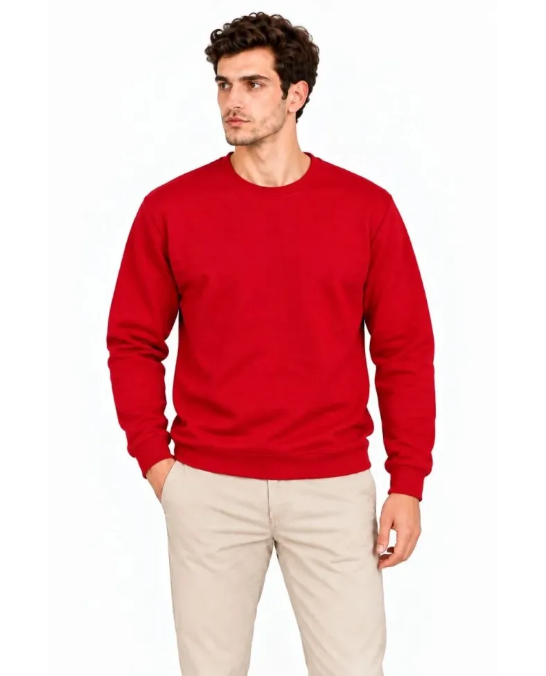 Erkek 2'Li Bisiklet Yaka İçi Şardonlu 2 İplik Düz Uzun Kollu Regular Fit Sweatshirt - Mavi & Kırmızı