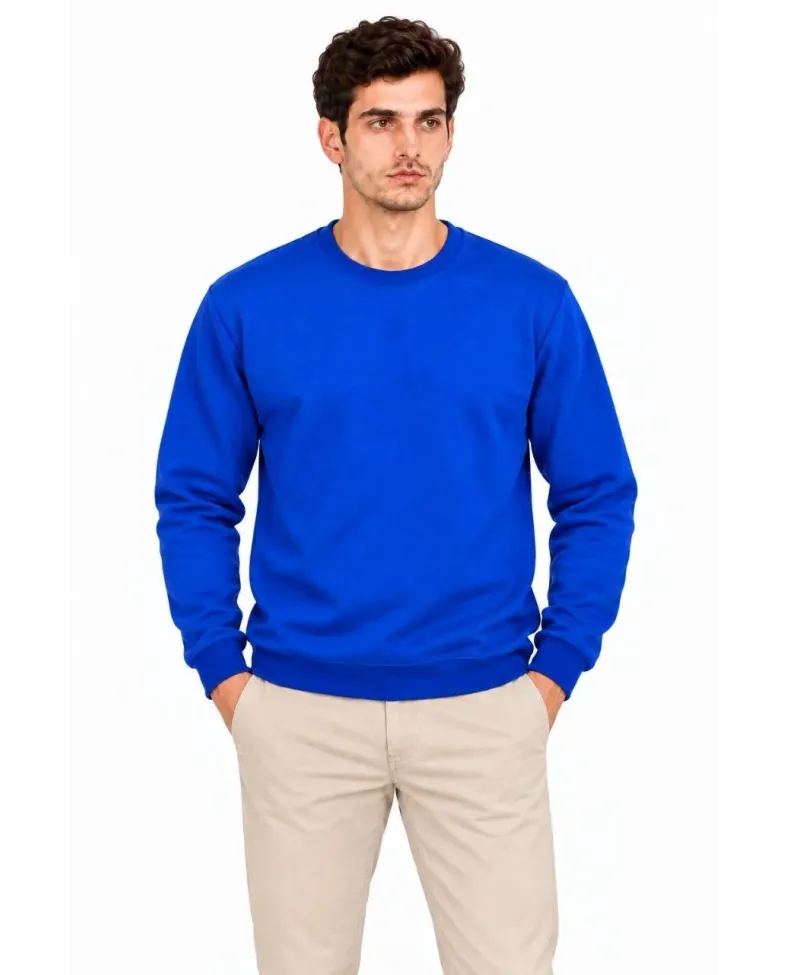 Erkek 2'Li Bisiklet Yaka İçi Şardonlu 2 İplik Düz Uzun Kollu Regular Fit Sweatshirt - Mavi & Kırmızı