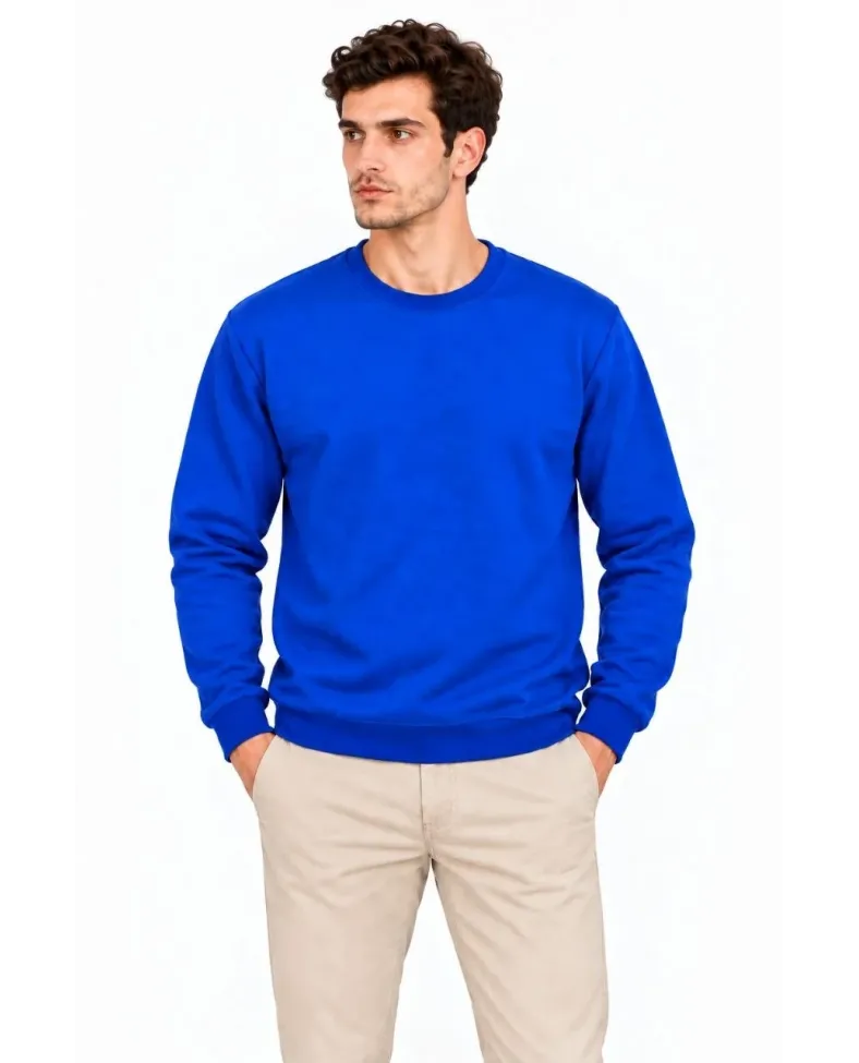 Erkek 2'Li Bisiklet Yaka İçi Şardonlu 2 İplik Düz Uzun Kollu Regular Fit Sweatshirt - Mavi & Kırmızı