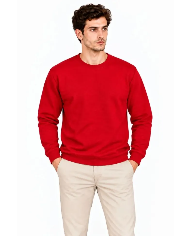 Erkek 2'Li Bisiklet Yaka İçi Şardonlu 2 İplik Düz Uzun Kollu Regular Fit Sweatshirt - Mavi & Kırmızı