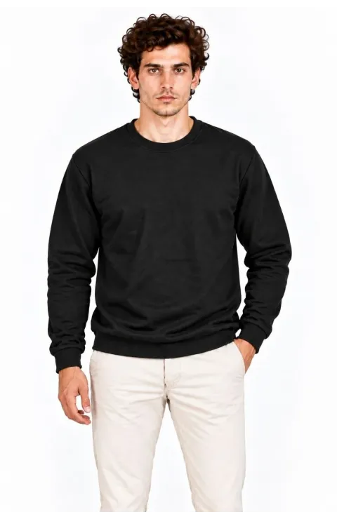 Erkek 2'Li Bisiklet Yaka İçi Şardonlu 2 İplik Düz Uzun Kollu Regular Fit Sweatshirt - Siyah & Gri