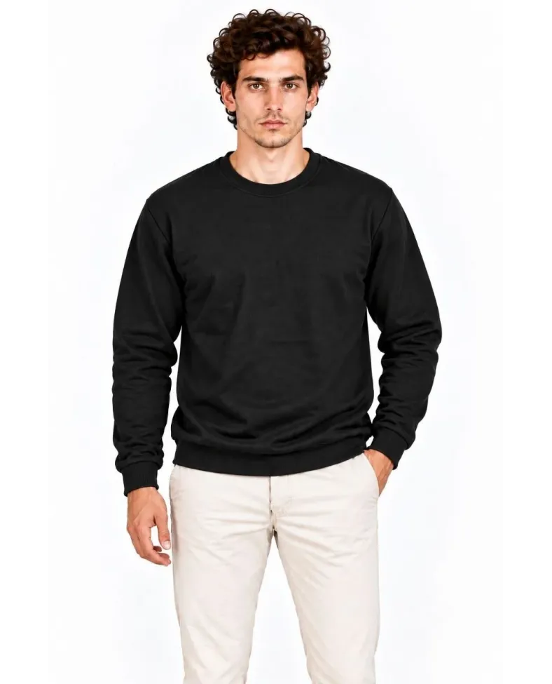 Erkek 2'Li Bisiklet Yaka İçi Şardonlu 2 İplik Düz Uzun Kollu Regular Fit Sweatshirt - Siyah & Gri