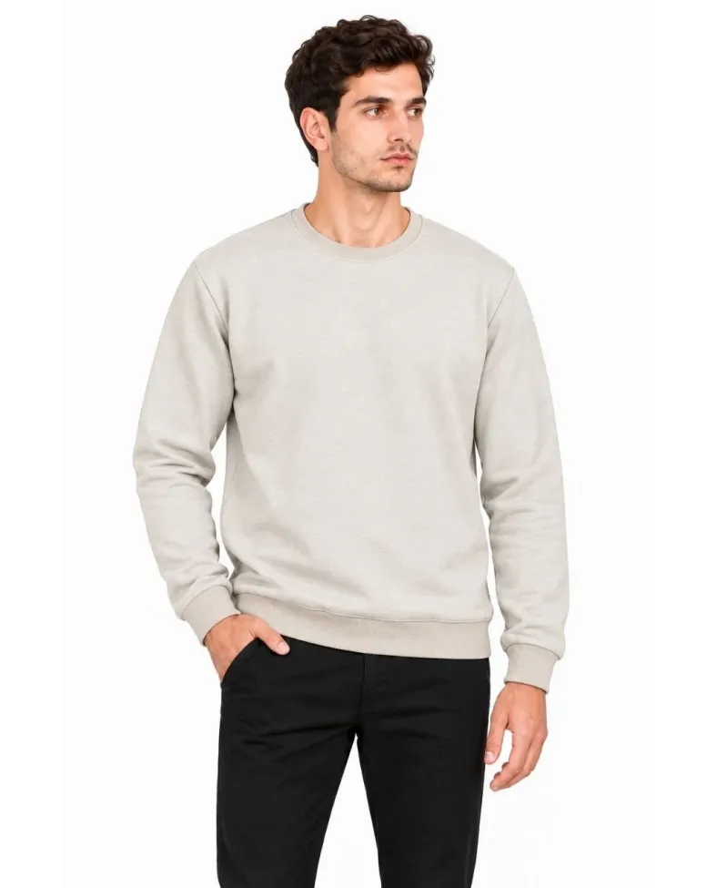 Erkek 2'Li Bisiklet Yaka İçi Şardonlu 2 İplik Düz Uzun Kollu Regular Fit Sweatshirt - Siyah & Gri