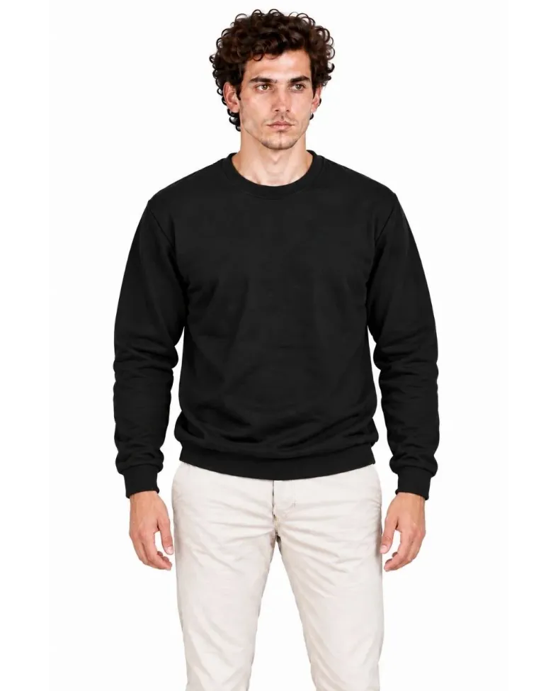 Erkek 2'Li Bisiklet Yaka İçi Şardonlu 2 İplik Düz Uzun Kollu Regular Fit Sweatshirt - Siyah & Gri
