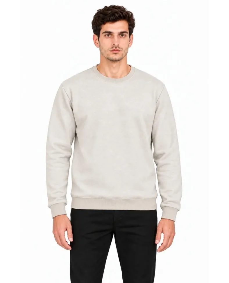 Erkek 2'Li Bisiklet Yaka İçi Şardonlu 2 İplik Düz Uzun Kollu Regular Fit Sweatshirt - Siyah & Gri