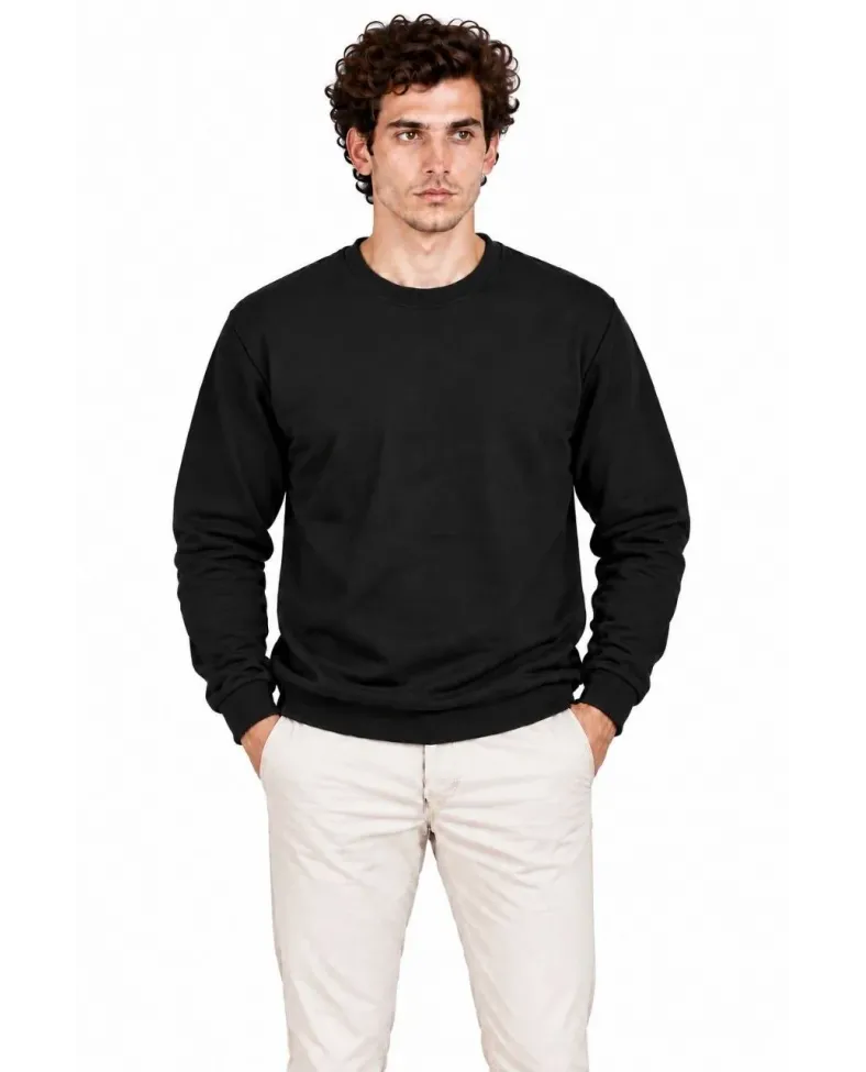 Erkek 2'Li Bisiklet Yaka İçi Şardonlu 2 İplik Düz Uzun Kollu Regular Fit Sweatshirt - Siyah & Gri