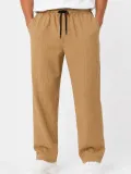 Erkek 2'li Bürümcük Kumaş Beli Lastikli Bağcıklı Bol Paça Pantolon - Beyaz/Vizon