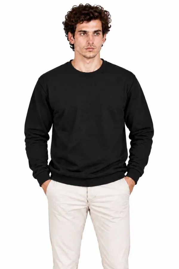 Erkek 3'Lü Bisiklet Yaka İçi Şardonlu 2 İplik Düz Uzun Kollu Regular Fit Sweatshirt - Siyah - Bordo - Gri
