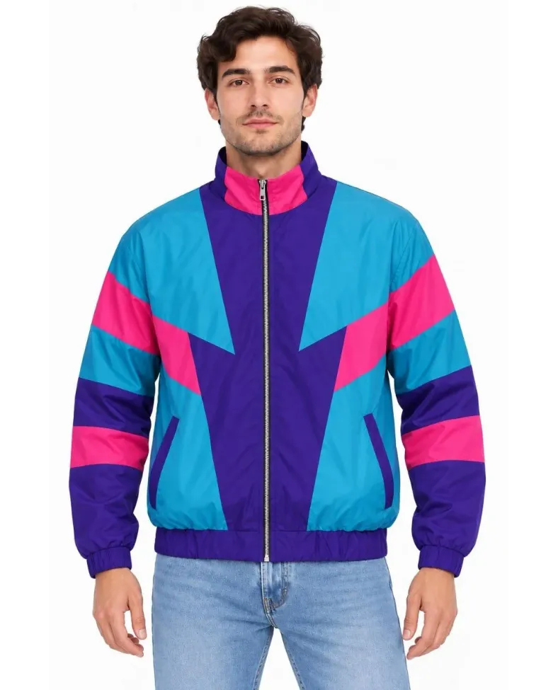 Erkek 80’ler Retro Wintage Dijital Baskılı Fermuarlı Rüzgar Kesici Mevsimlik Ceket