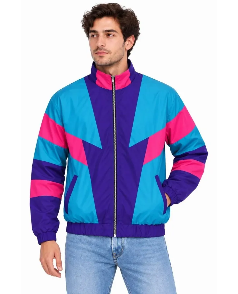 Erkek 80’ler Retro Wintage Dijital Baskılı Fermuarlı Rüzgar Kesici Mevsimlik Ceket