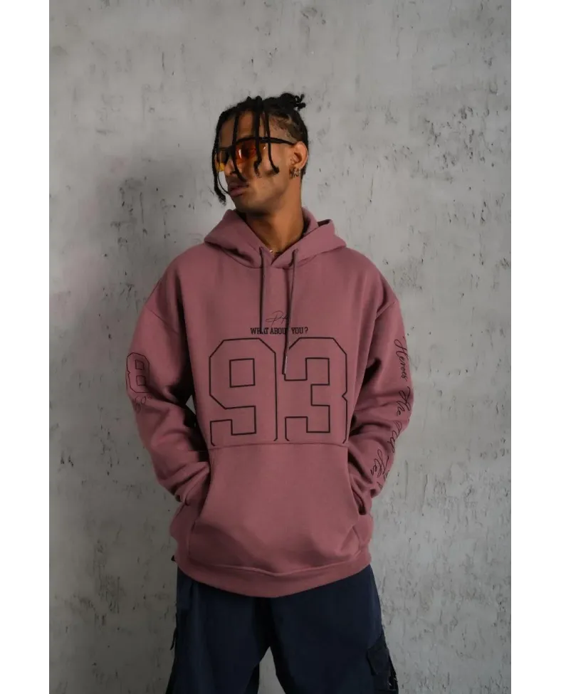 Erkek 93 Dijital Parça Baskılı Kapşonlu Sweat - Gül Kurusu