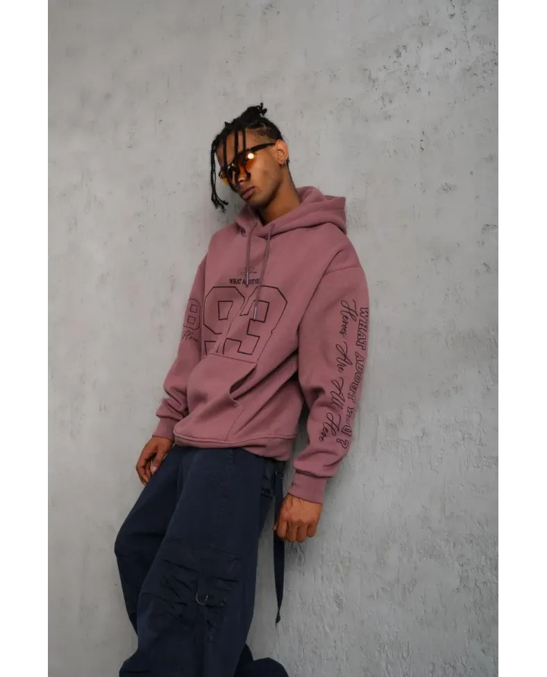 Erkek 93 Dijital Parça Baskılı Kapşonlu Sweat - Gül Kurusu