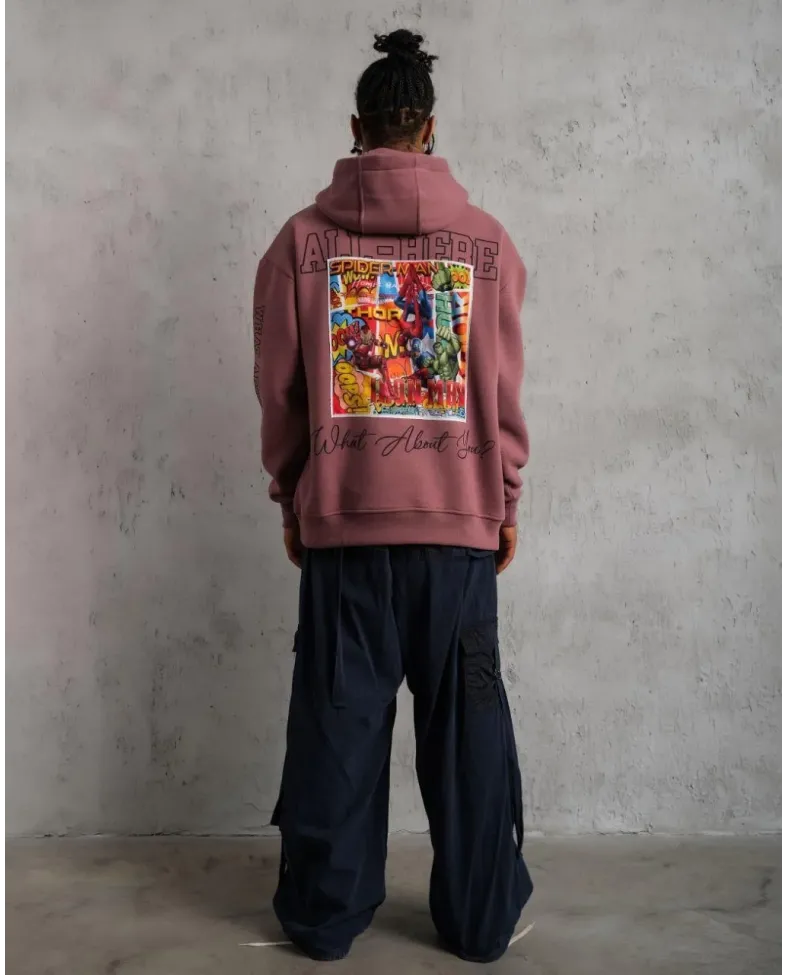 Erkek 93 Dijital Parça Baskılı Kapşonlu Sweat - Gül Kurusu