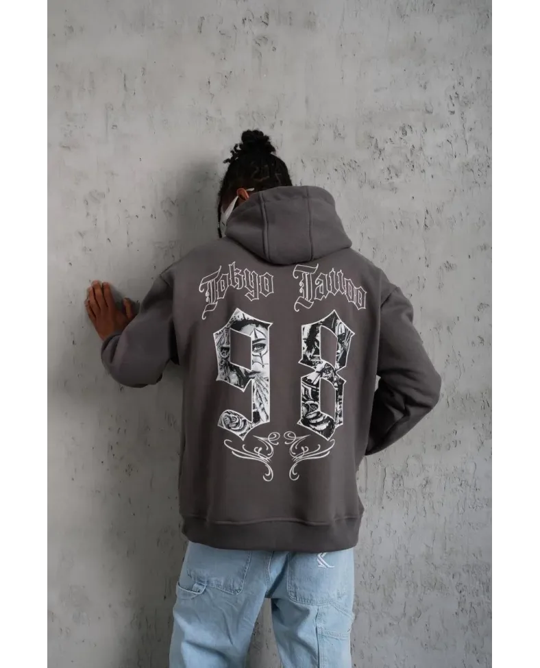 Erkek 98 Baskılı Kapşonlu Sweat - Gri