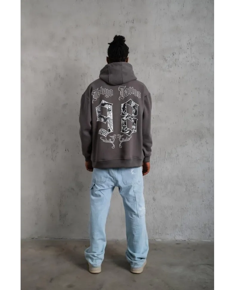 Erkek 98 Baskılı Kapşonlu Sweat - Gri