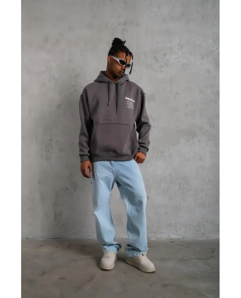 Erkek 98 Baskılı Kapşonlu Sweat - Gri