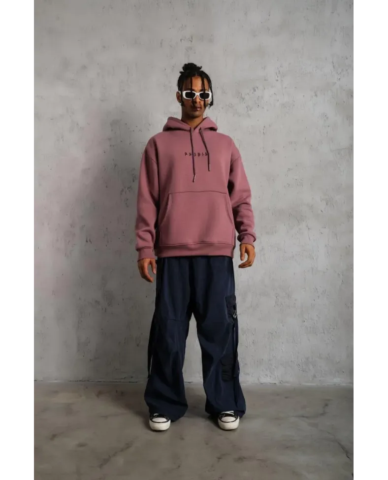 Erkek Astronot Baskılı Kapüşonlu Sweat - Gül Kurusu