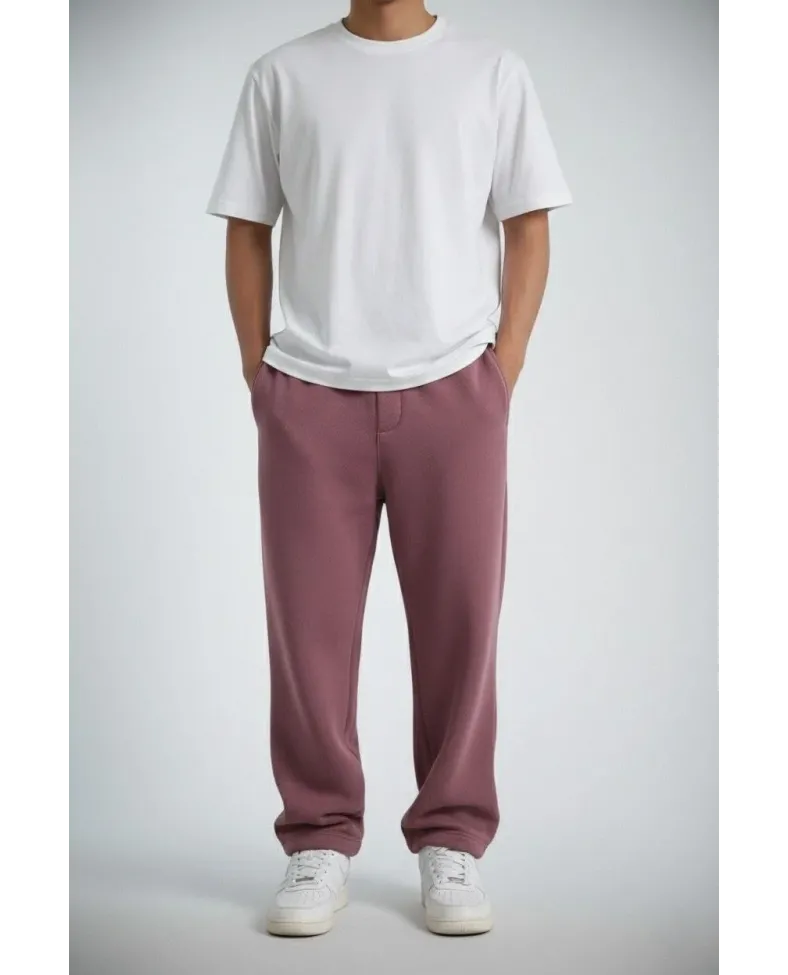 Erkek Baggy Alt Eşofman - Gül Kurusu