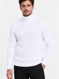 Erkek Balıkçı Yaka Tam Boğazlı Kalın Fitilli Regular Fit Triko Kazak - Beyaz