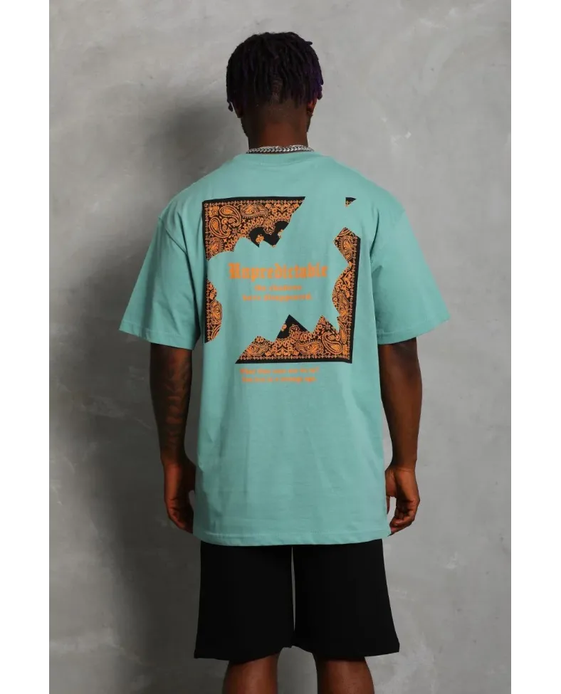 Erkek Baskılı Tişört Kısa Kol Bisiklet Yaka Oversize T-Shirt - Mint Yeşili Somersan Giyim | Kadın, Erkek ve Çocuk Moda