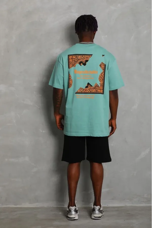 Erkek Baskılı Tişört Kısa Kol Bisiklet Yaka Oversize T-Shirt - Mint Yeşili