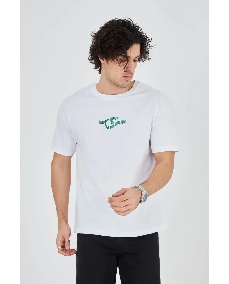 Erkek Baskılı T-Shirt Kısa Kol Bisiklet Yaka Regular Fit Rahat Kalıp Günlük Tişört - Beyaz