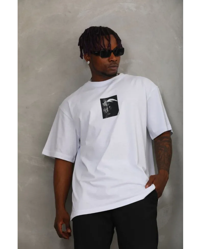 Erkek Kısa kol Baskılı Bisiklet Yaka T-Shirt - Beyaz