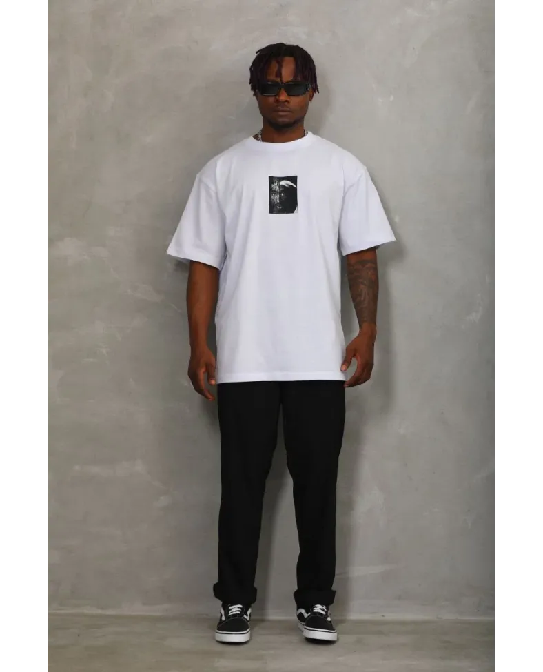 Erkek Kısa kol Baskılı Bisiklet Yaka T-Shirt - Beyaz