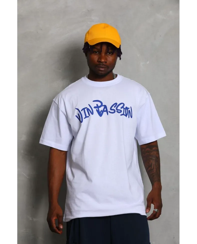 Erkek Baskılı Tişört Kısa Kol Bisiklet Yaka Oversize T-Shirt - Beyaz