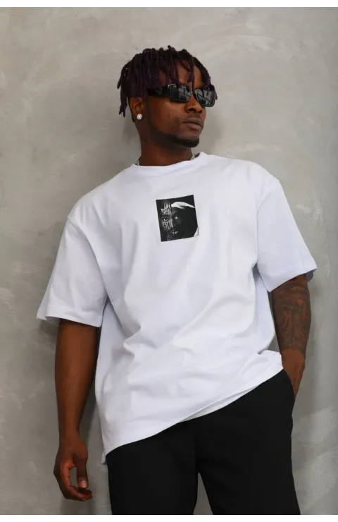 Erkek Kısa kol Baskılı Bisiklet Yaka T-Shirt - Beyaz