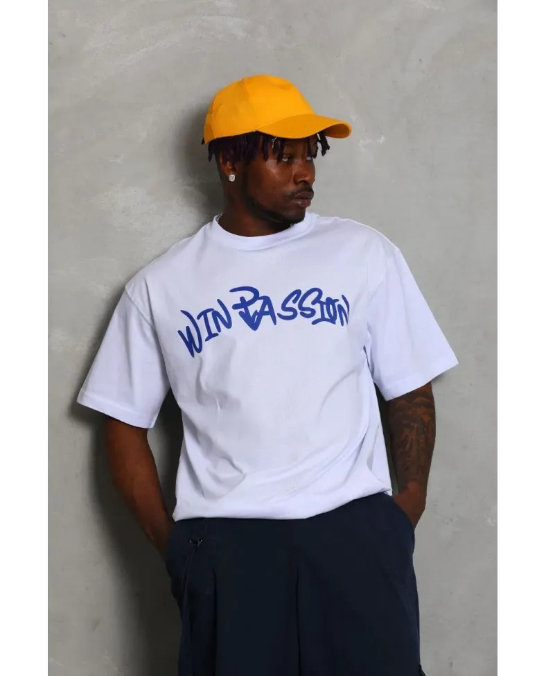 Erkek Baskılı Tişört Kısa Kol Bisiklet Yaka Oversize T-Shirt - Beyaz