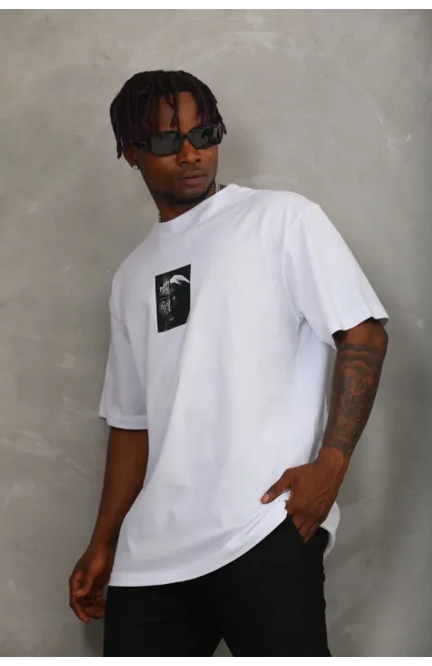 Erkek Kısa kol Baskılı Bisiklet Yaka T-Shirt - Beyaz