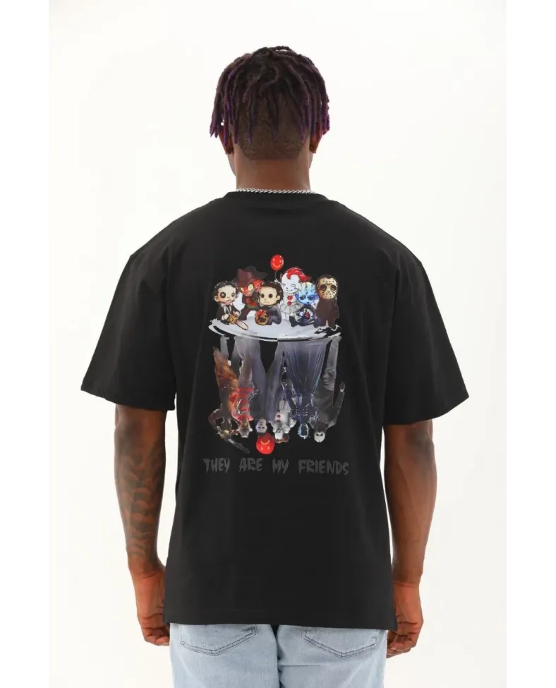 Erkek Baskılı T-Shirt Kısa Kol Bisiklet Yaka Regular Fit Rahat Kalıp Günlük Tişört - Siyah