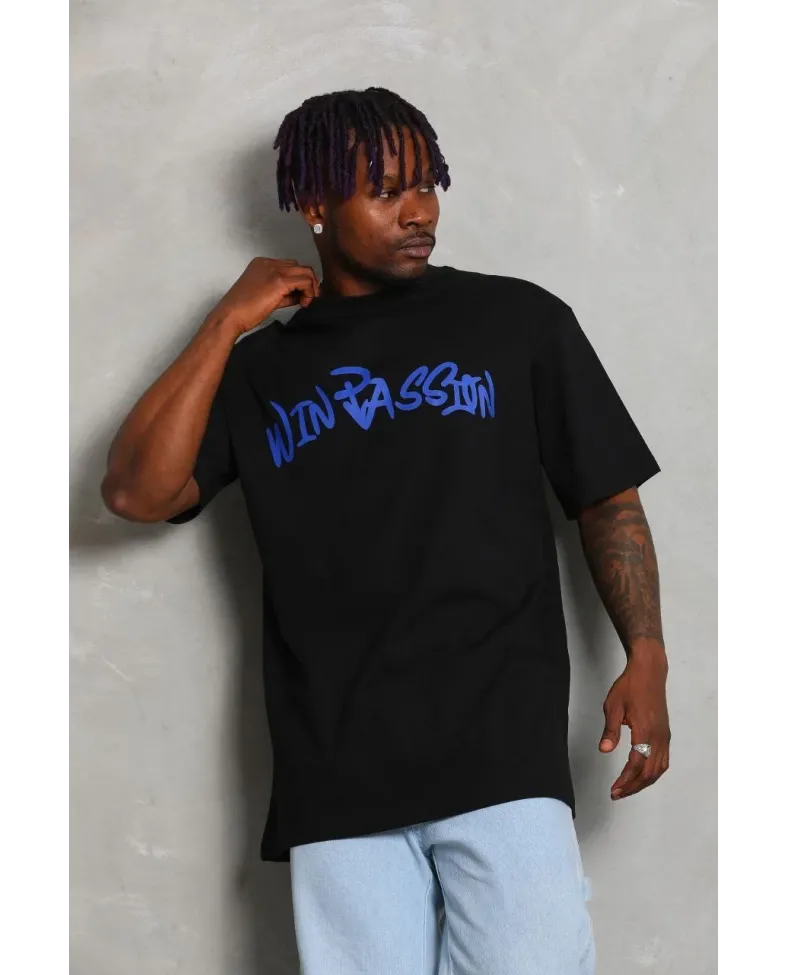 ERKEK Oversize Baskılı Bisiklet Yaka - Siyah