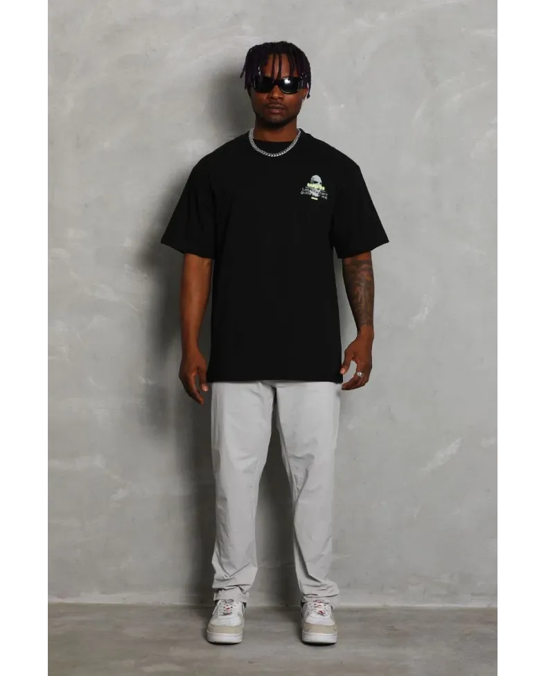 Erkek Baskılı T-Shirt Kısa Kol Bisiklet Yaka Rahat Kalıp Tişört  - Siyah