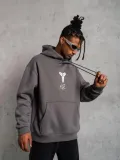 Erkek Baskılı Kapüşonlu Sweat - Gri