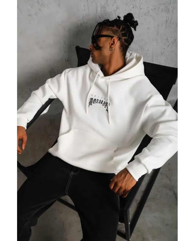Erkek Baskılı Kapüşonlu ve Kanguru Cepli Sweatshirt hoodie - Beyaz