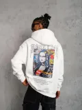 Erkek Baskılı Kapüşonlu ve Kanguru Cepli Sweatshirt hoodie - Beyaz