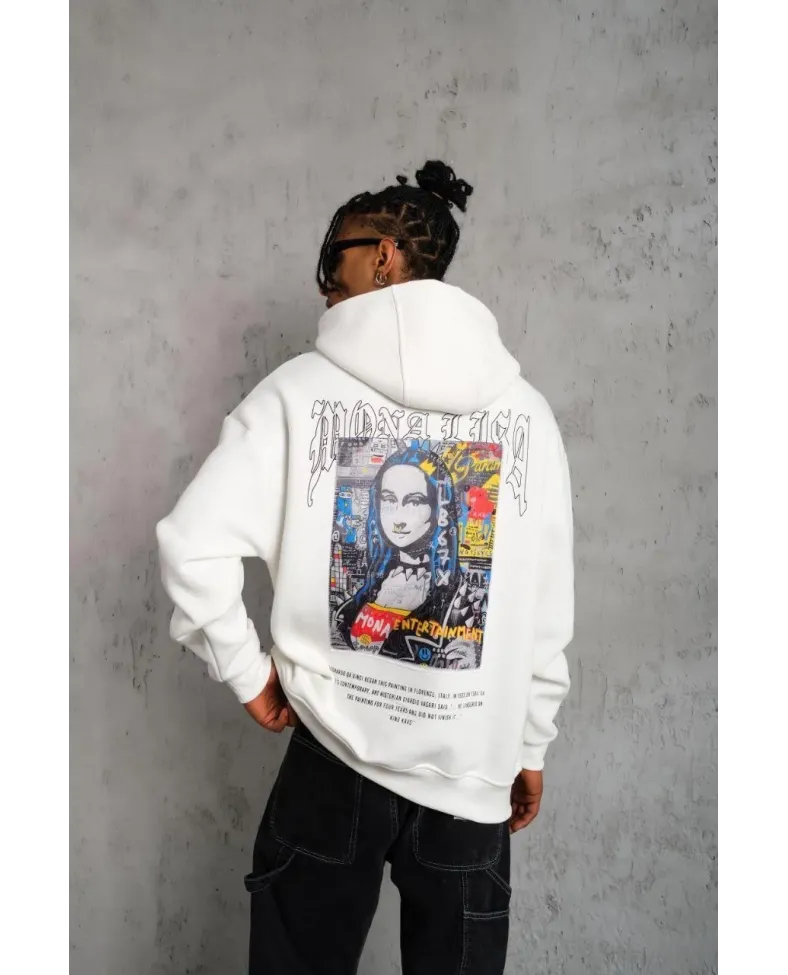 Erkek Baskılı Kapüşonlu ve Kanguru Cepli Sweatshirt hoodie - Beyaz
