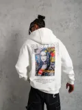 Erkek Baskılı Kapüşonlu ve Kanguru Cepli Sweatshirt hoodie - Beyaz